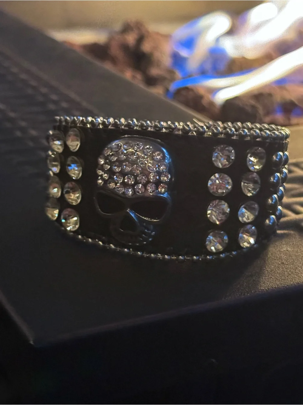 Black Rhinestone Skull Cuff Bracelet - Picture 6 of 6